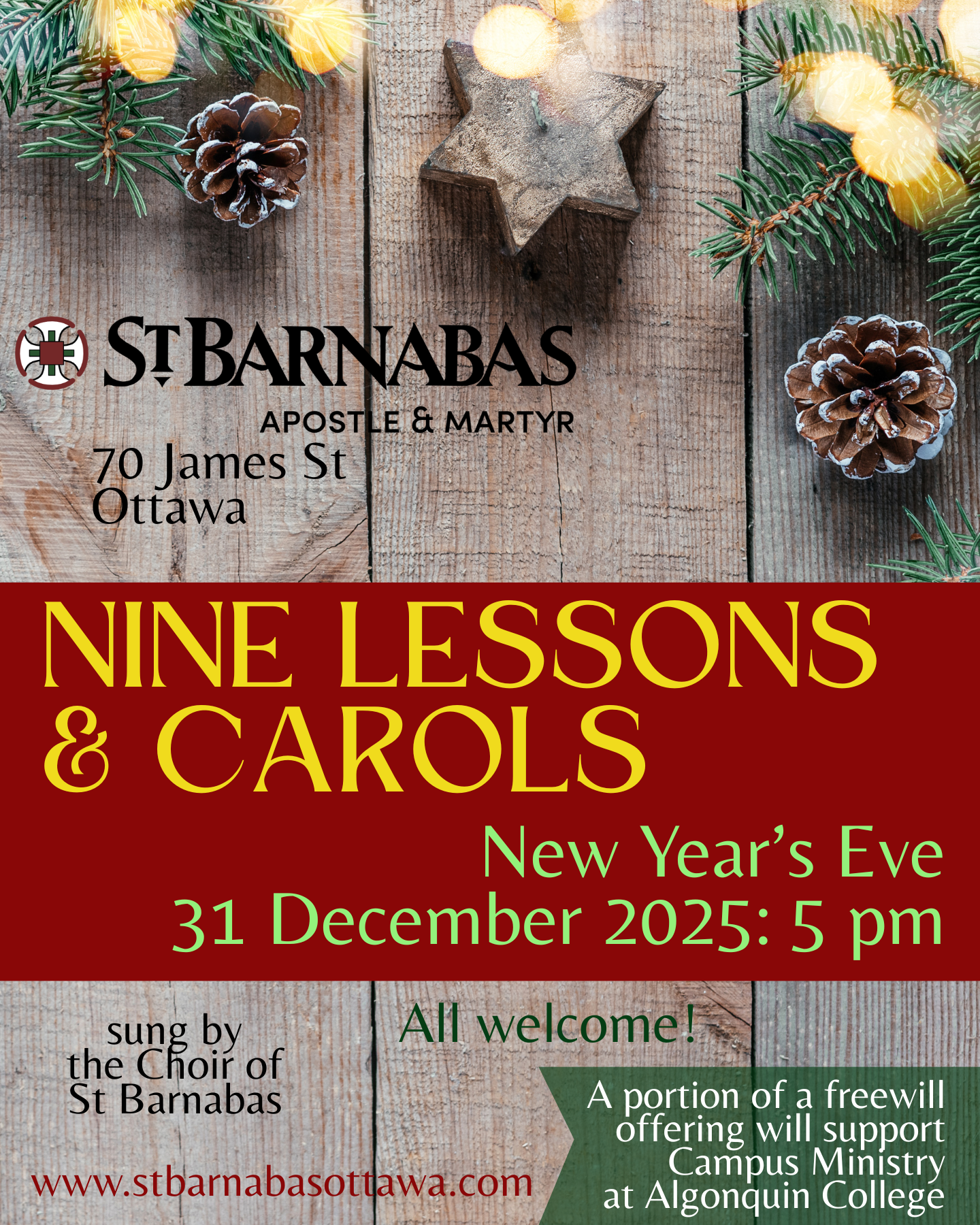 Poster for Nine Lessons and Carols service (details in description)