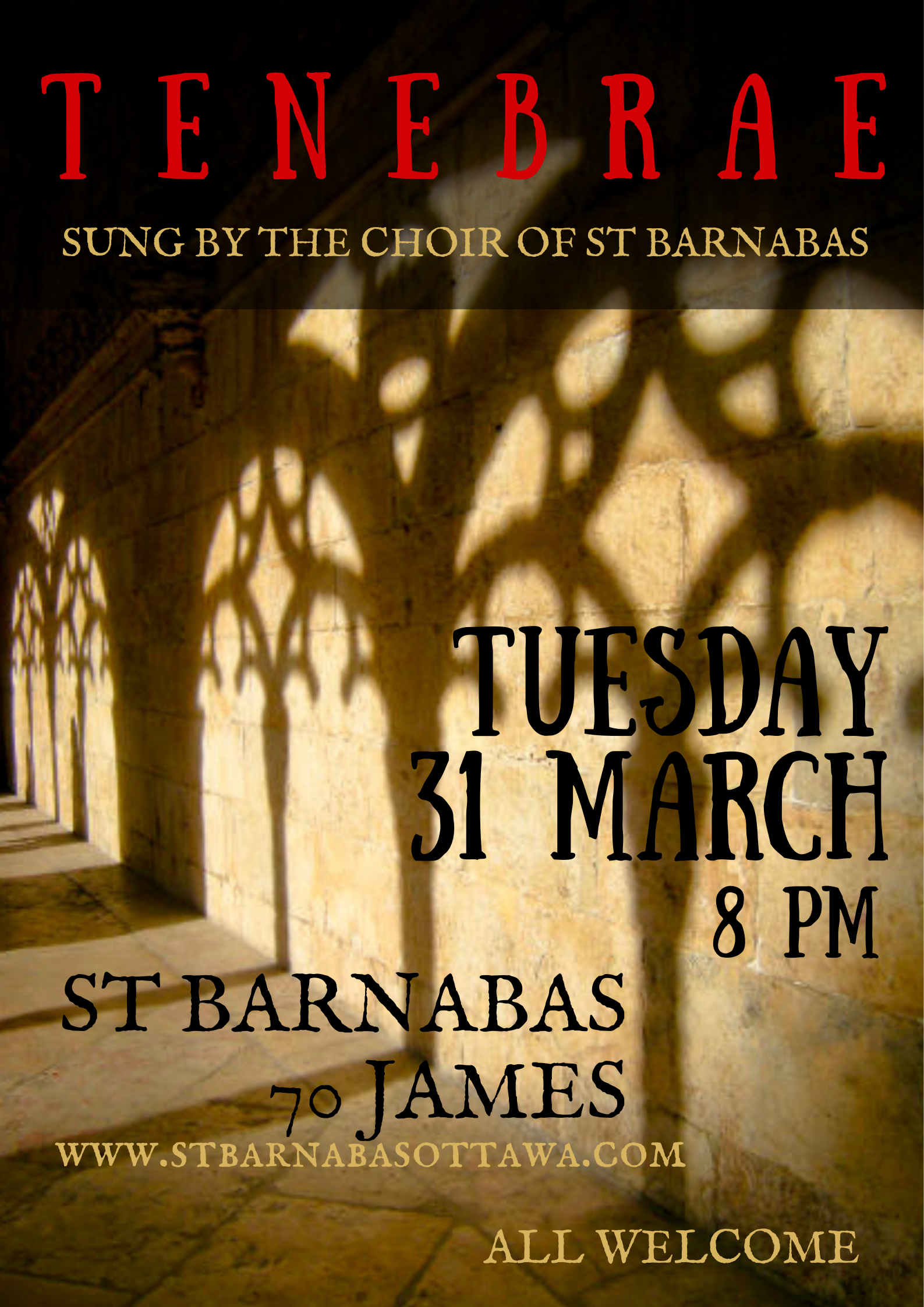 Poster for Tenebrae showing gothic cloisters in shadow.