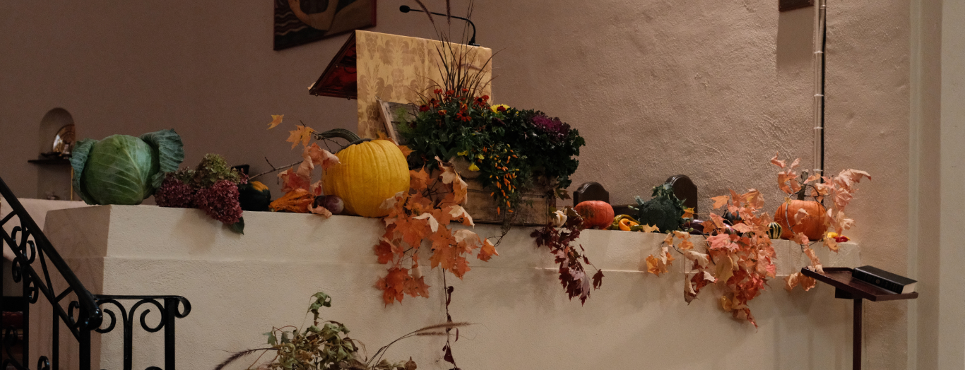 Thanksgiving decorations along the chancel rail