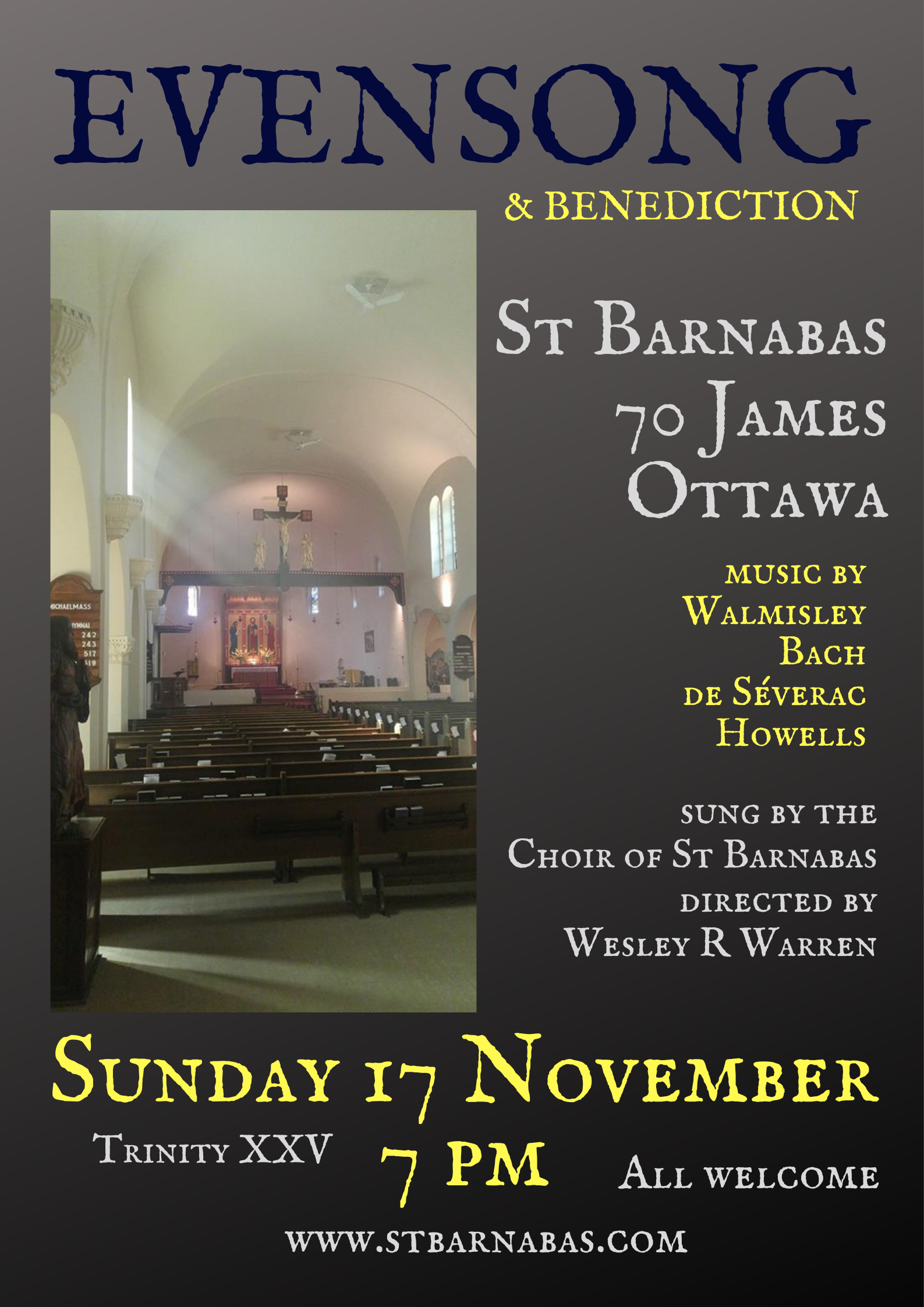 Poster for November evensong. (Details in description.)