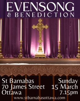 Poster for evensong. Sunday, March 15 at 7:15 pm